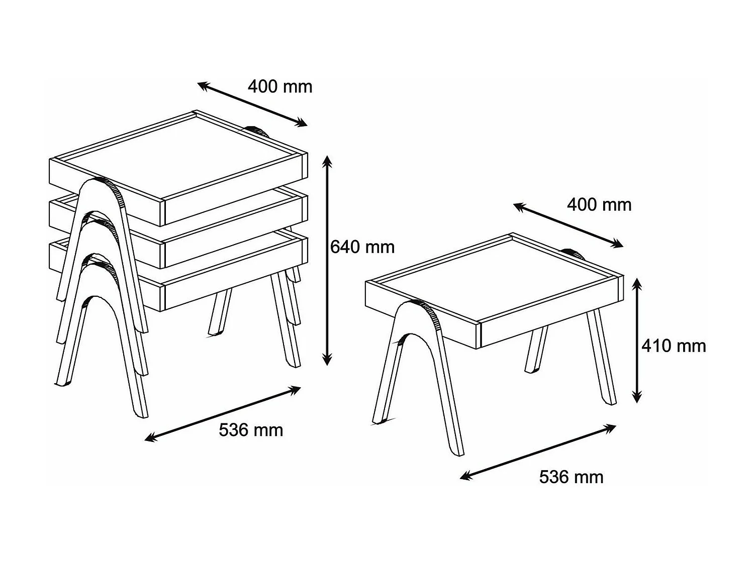 Conjunto mesa de centro Kailua 135, Nuez|Blanco, 41x54x40cm, Aglomerado laminado, Angular