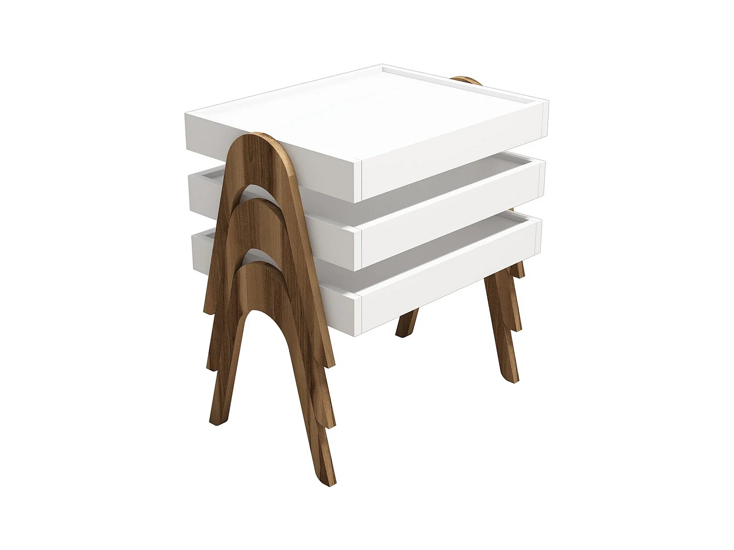 Conjunto mesa de centro Kailua 135, Nuez|Blanco, 41x54x40cm, Aglomerado laminado, Angular