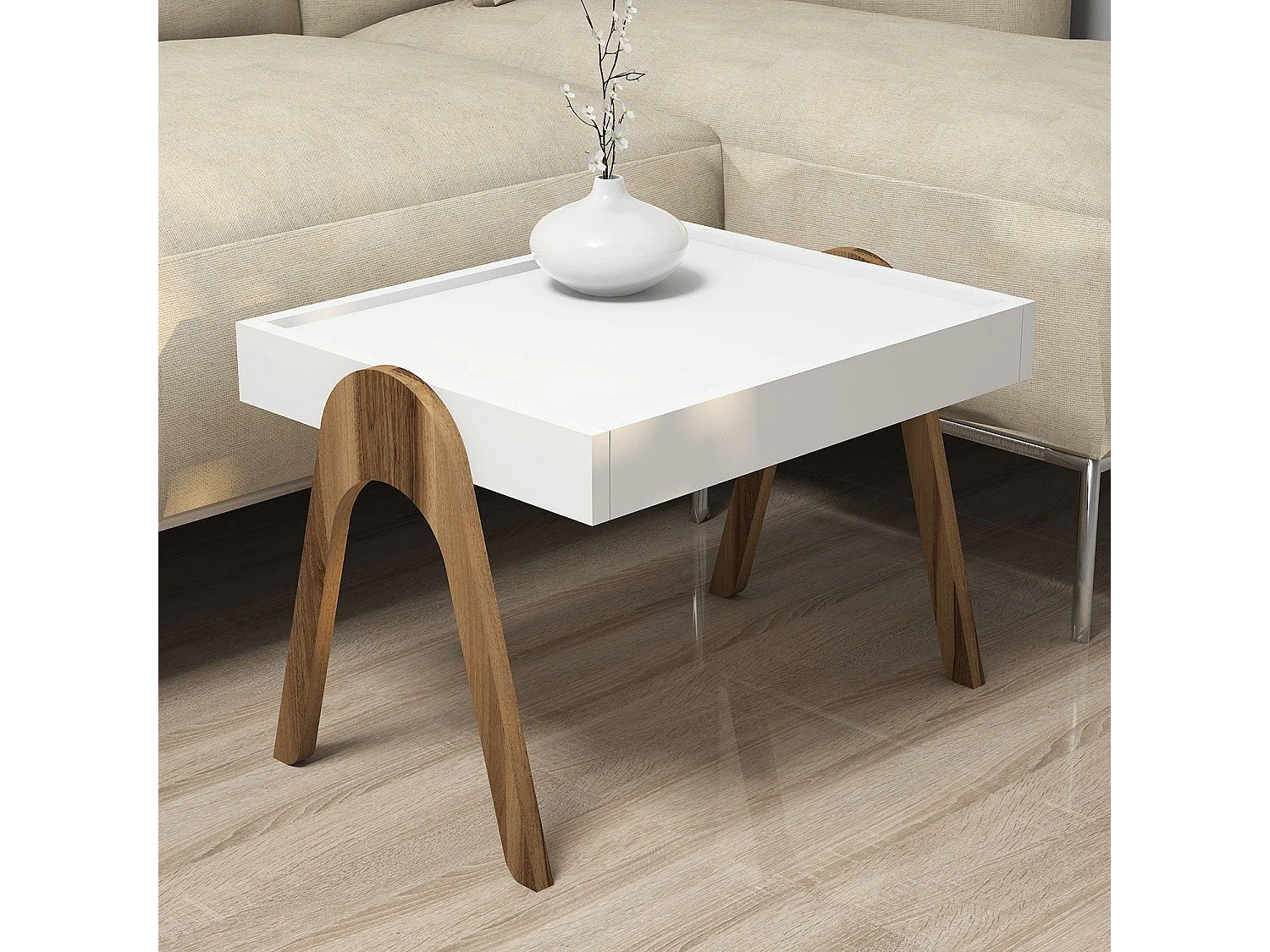 Lot de 3 bout de canapé Yana Bois Naturel et Blanc