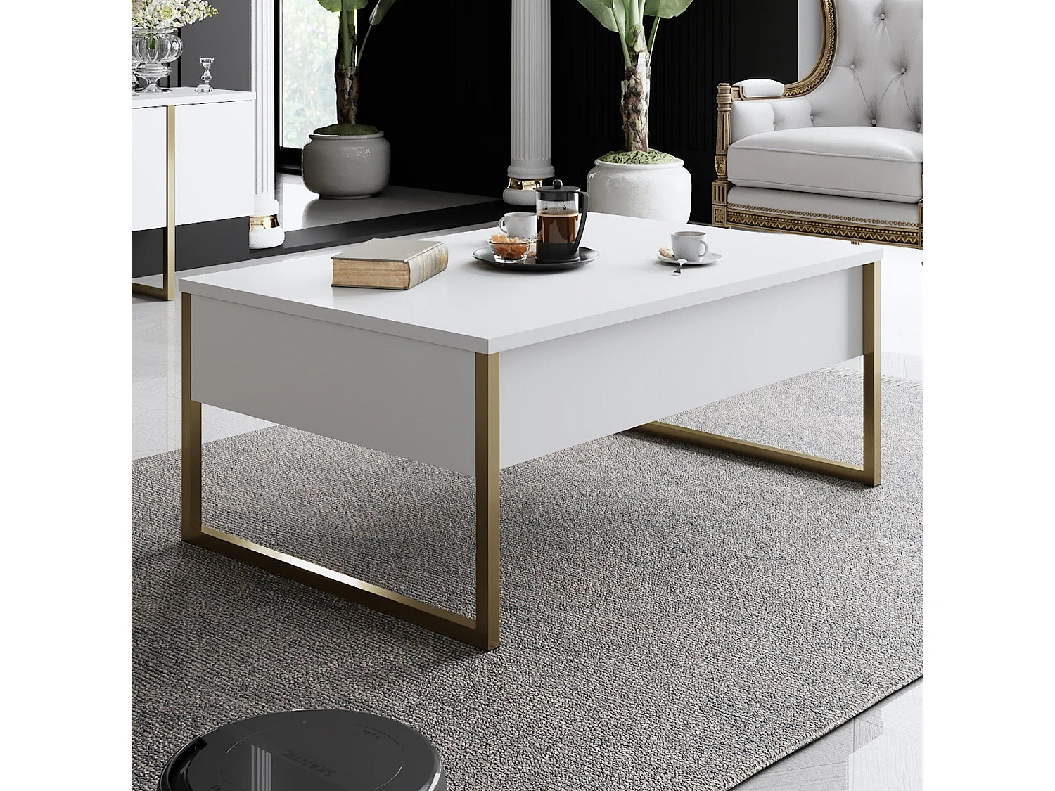 Ensemble de meubles de salon Sibylle Métal Or et Bois Blanc