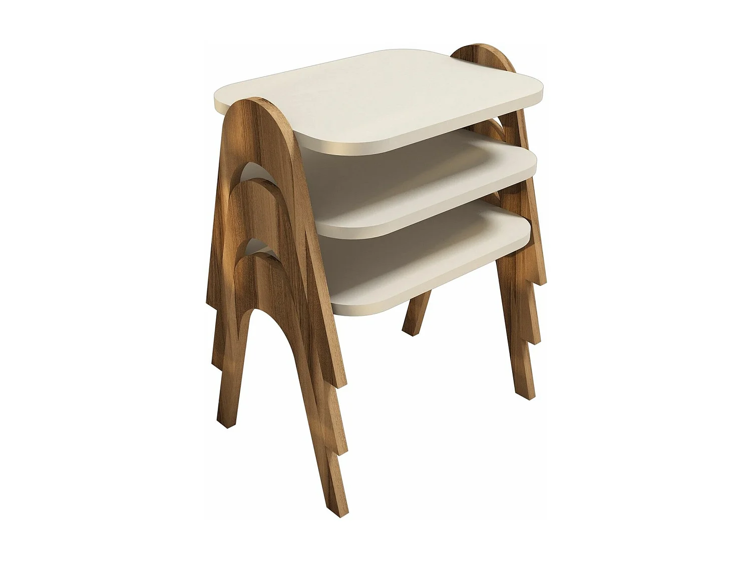 Lot de 3 bout de canapé Dilra Bois Naturel et Blanc crème