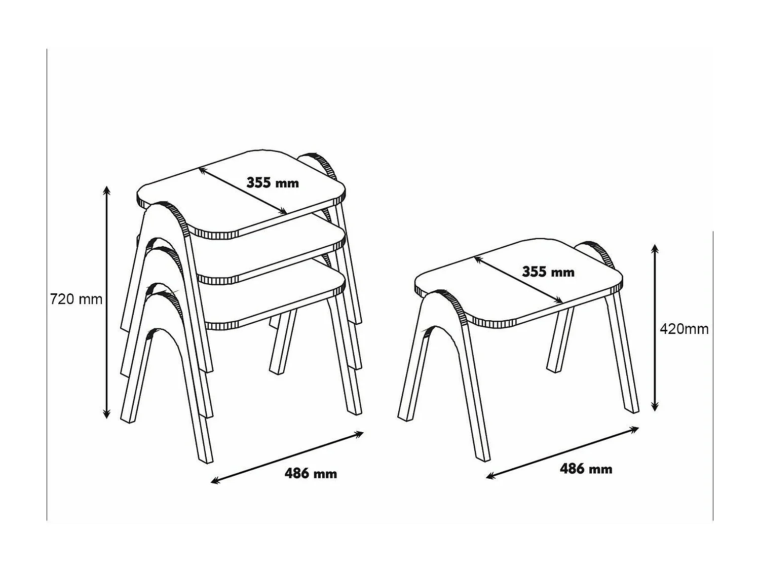 Lot de 3 bout de canapé Dilra Bois Naturel et Blanc crème
