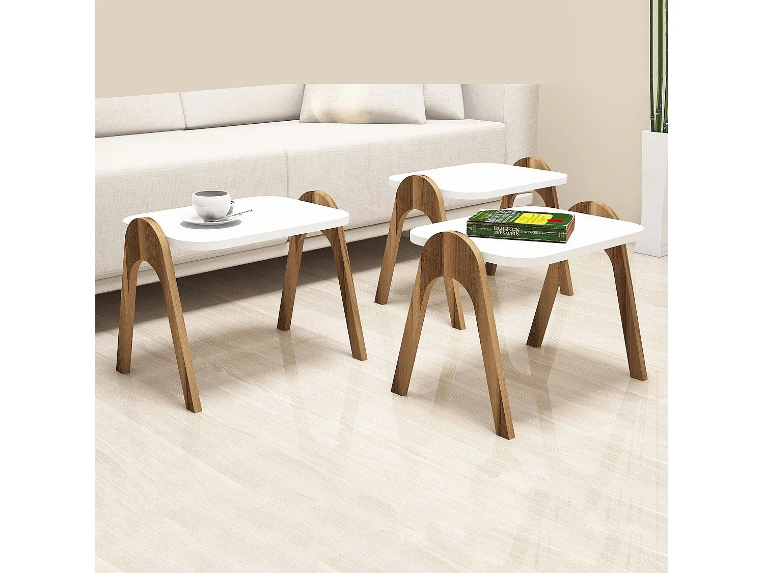 Lot de 3 bout de canapé Dilra Bois Naturel et Blanc