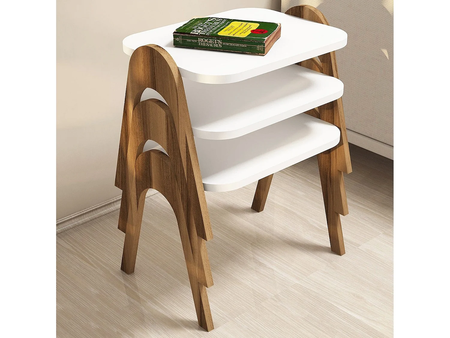 Lot de 3 bout de canapé Dilra Bois Naturel et Blanc