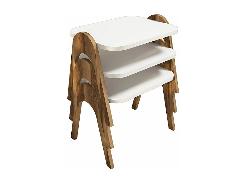 Lot de 3 bout de canapé Dilra Bois Naturel et Blanc