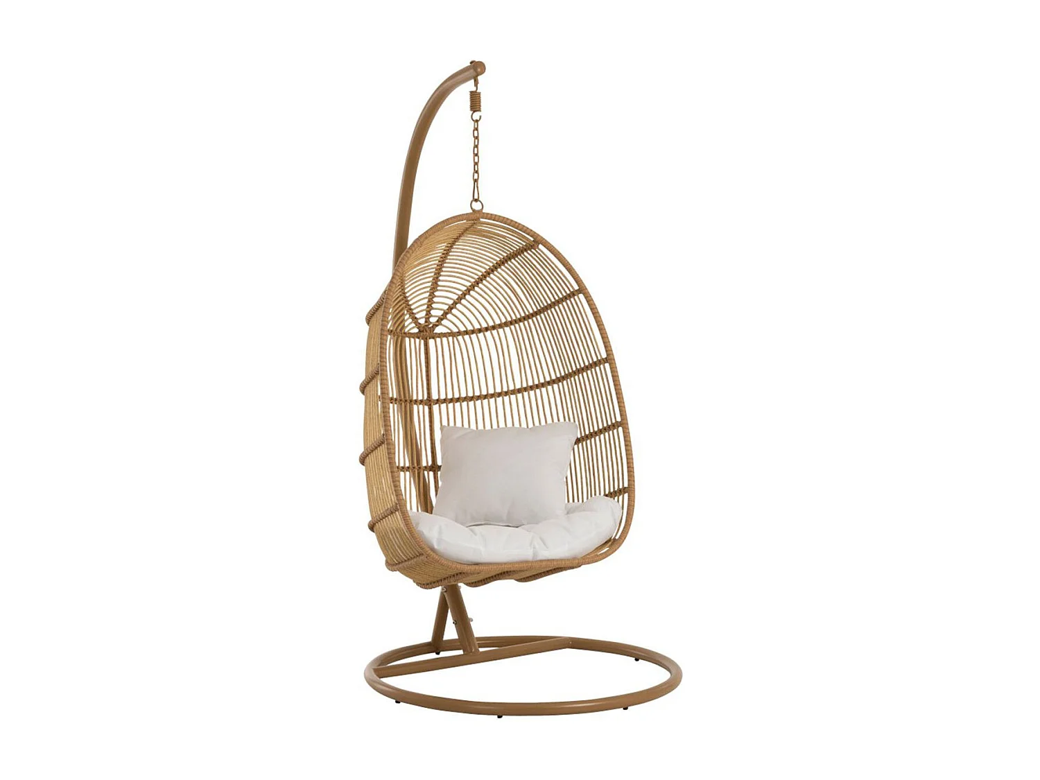 Sillón colgante ovalado de acero con efecto ratán natural BINO – Elegancia aérea-Color ribete verde crudo