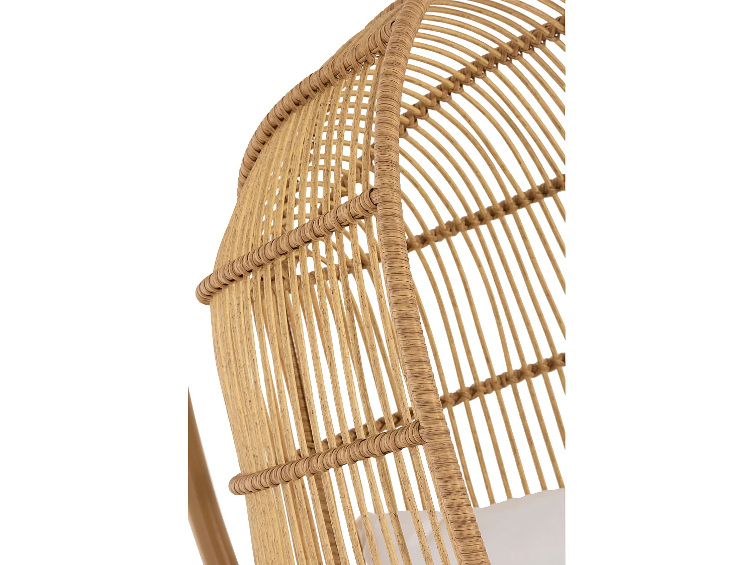 Sillón colgante ovalado de acero con efecto ratán natural BINO – Elegancia aérea-Color ribete verde crudo