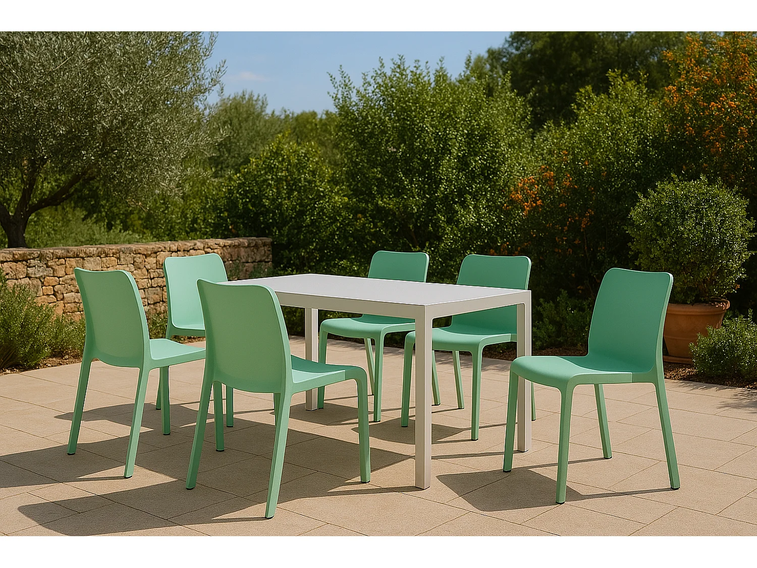 Lot de 6 chaises de jardin empilables en résine coloris vert - Longueur 48 x Profondeur 53 x Hauteur 80 cm