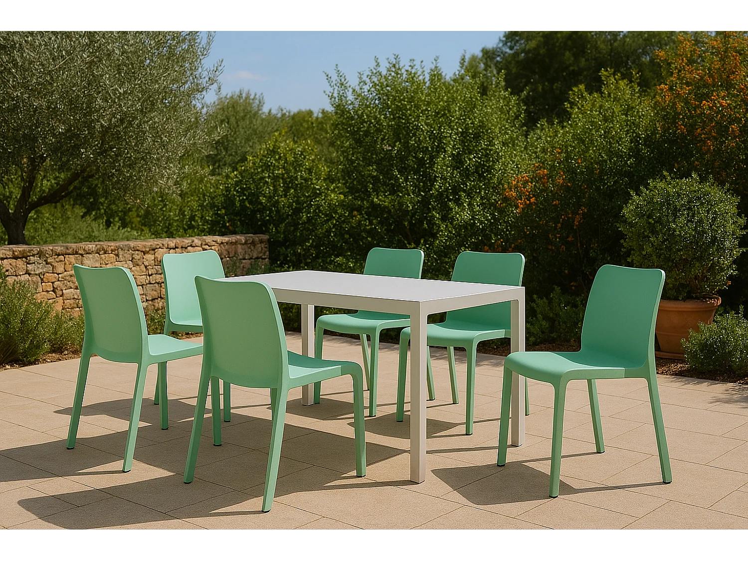 Lot de 6 chaises de jardin empilables en résine coloris vert - Longueur 48 x Profondeur 53 x Hauteur 80 cm
