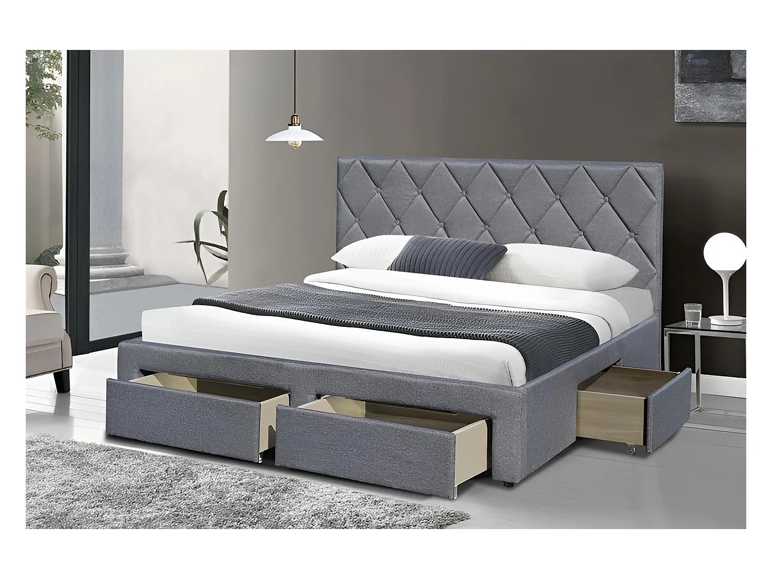 Letto Betina/160x200/rivestimento in tessuto/grigio