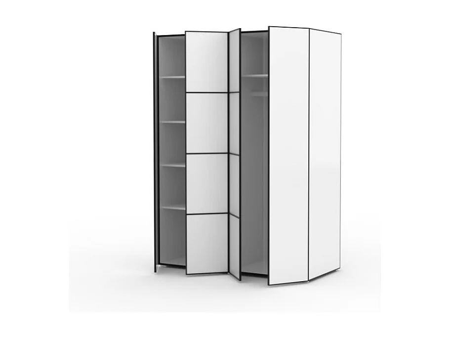 Armoire Wanda (120 cm)/Portes battantes/Miroir/Blanc et noir