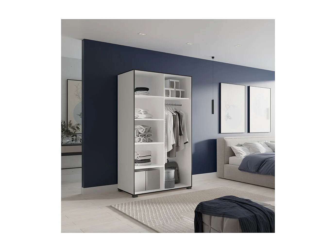 Kleiderschrank Wanda (120cm)/Drehtüren/Spiegel/Weiss&Schwarz