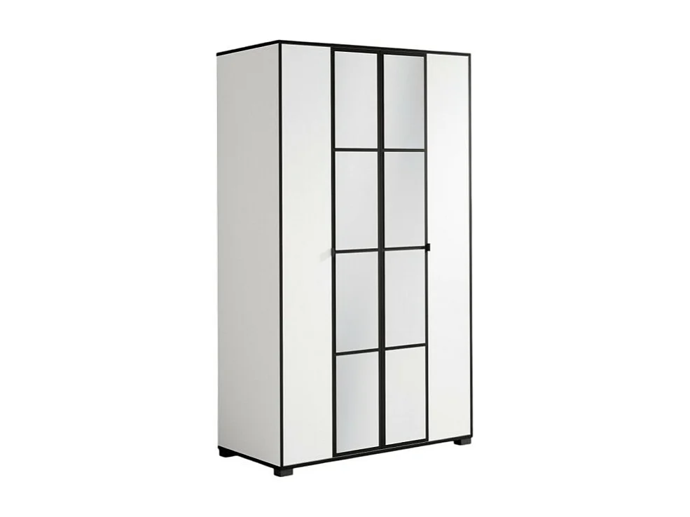 Kleiderschrank Wanda (120cm)/Drehtüren/Spiegel/Weiss&Schwarz