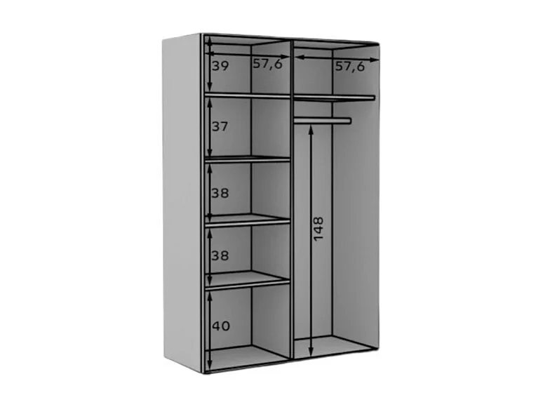 Kleiderschrank Wanda (120cm)/Drehtüren/Spiegel/Weiss&Schwarz