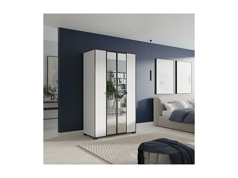 Armoire Wanda (120 cm)/Portes battantes/Miroir/Blanc et noir