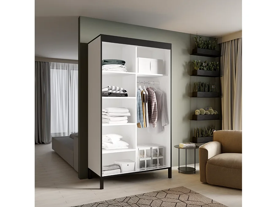 Armadio Alicante (120cm)/ante scorrevoli/Bianco&Nero