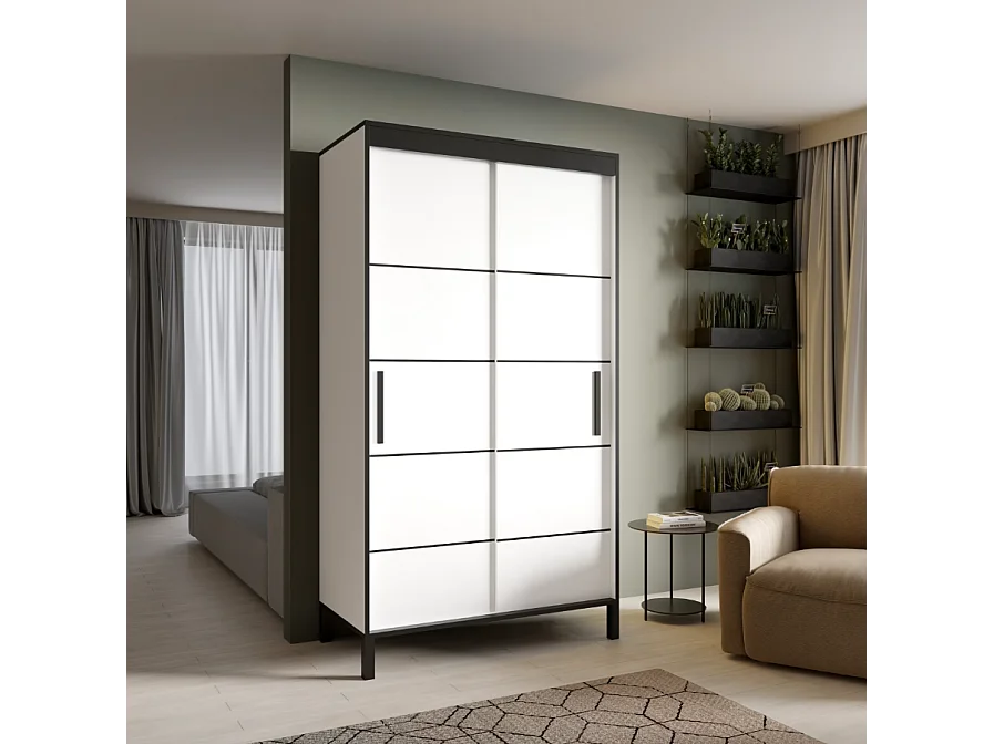 Armoire Alicante (120cm)/portes coulissantes/Blanc&Noir