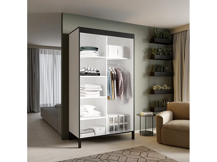 Armoire Alicante (120cm)/portes coulissantes/Blanc&Noir