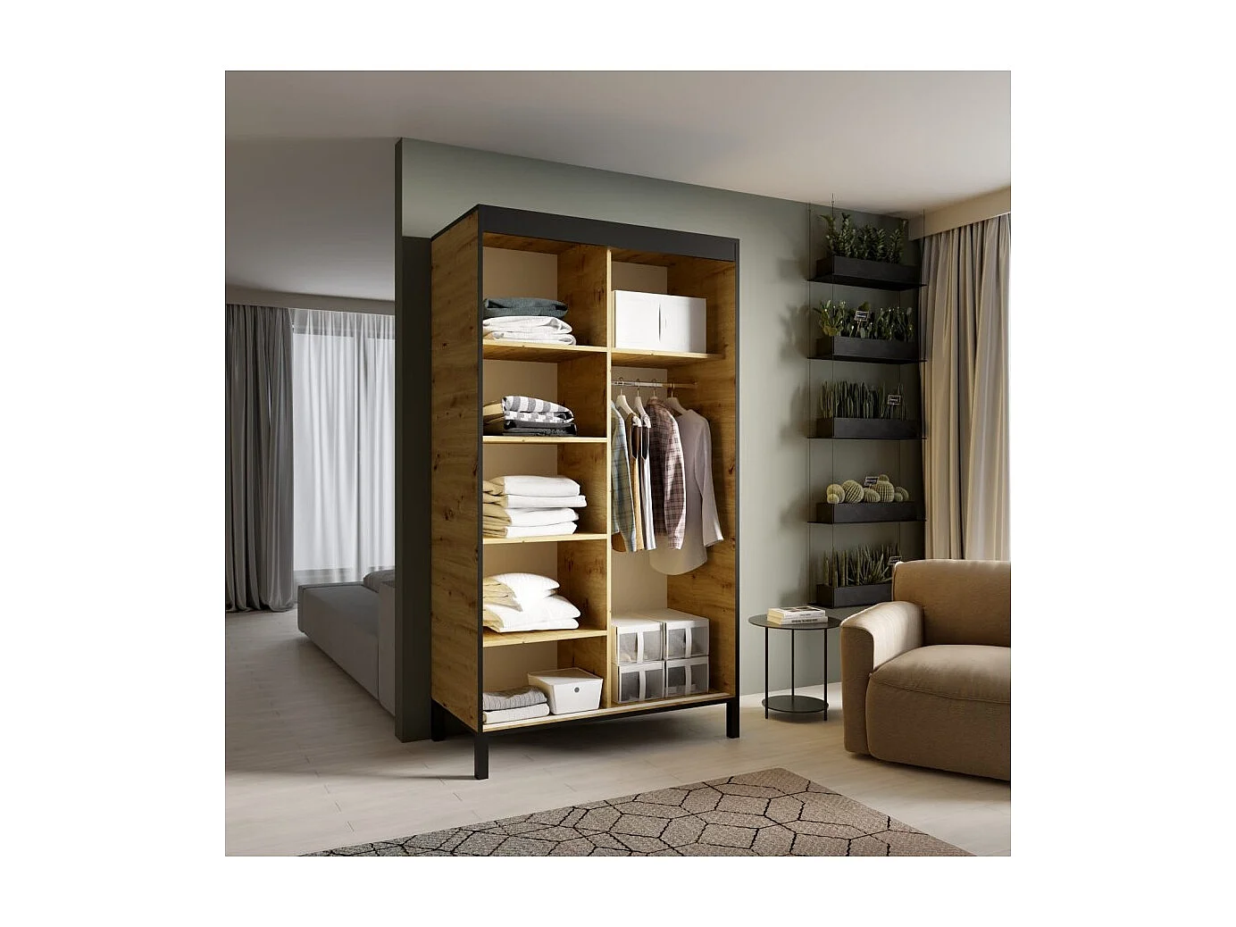 Armoire Alicante (120cm)/portes coulissantes/Marron&Noir