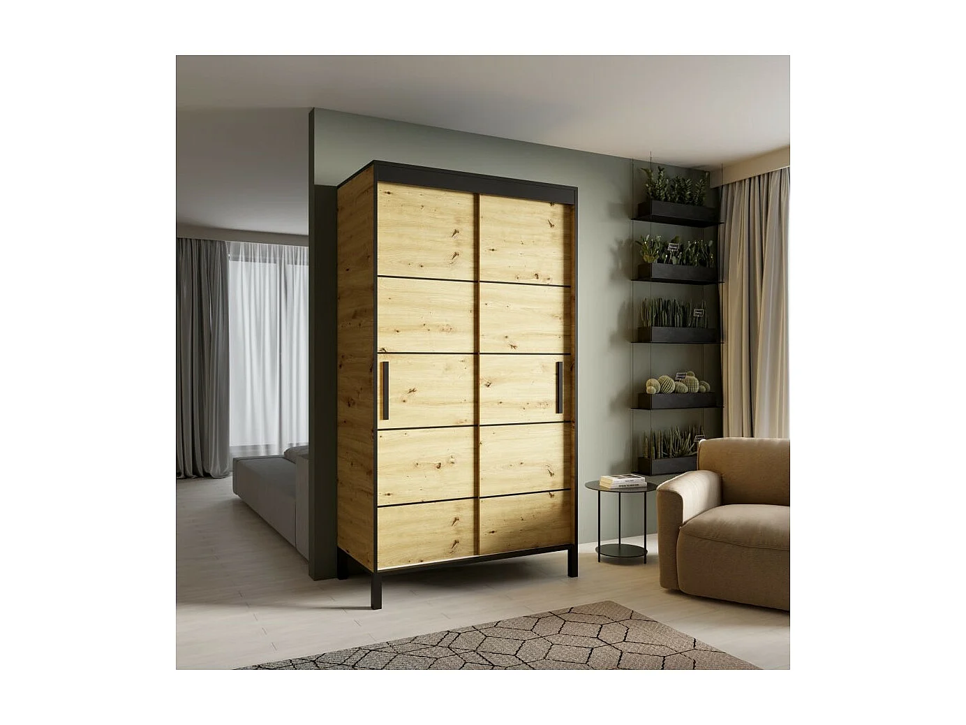 Kleiderschrank Alicante (120cm)/Schiebetüren/Braun&Schwarz