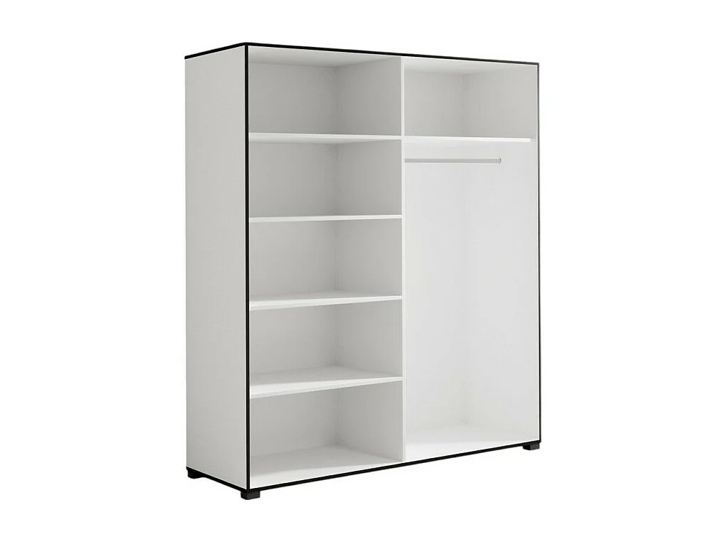Armoire Wanda (180 cm)/Portes battantes/Miroir/Blanc et noir