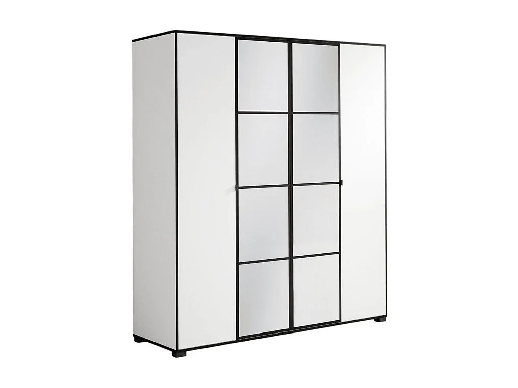 Armoire Wanda (180 cm)/Portes battantes/Miroir/Blanc et noir