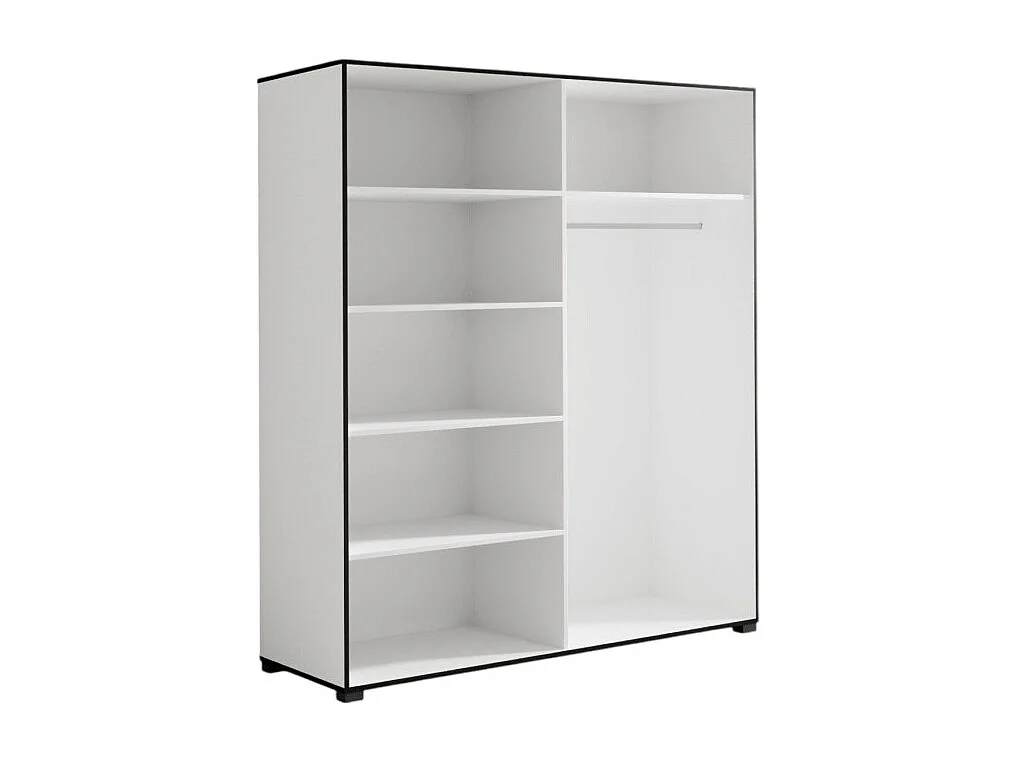 Kleiderschrank Wanda (180cm)/Drehtüren/Spiegel/Weiss&Schwarz