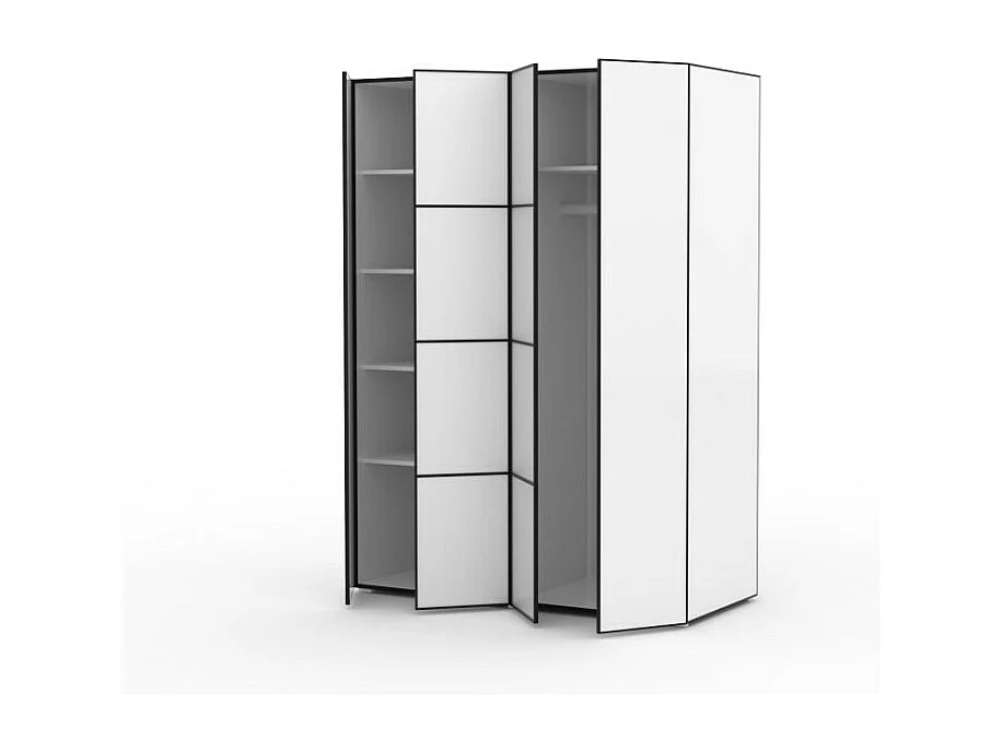 Kleiderschrank Wanda (180cm)/Drehtüren/Spiegel/Weiss&Schwarz