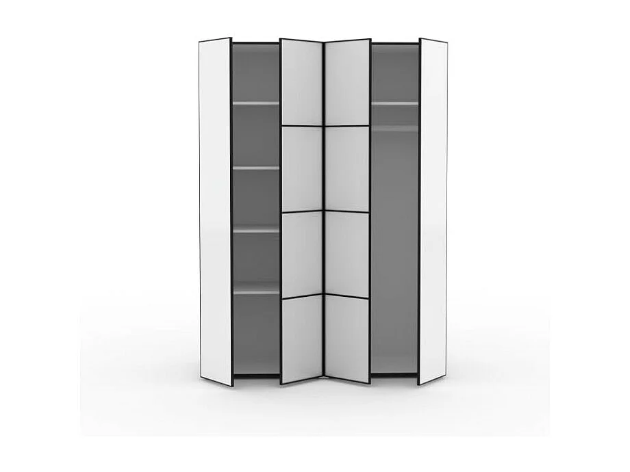 Kleiderschrank Wanda (150cm)/Drehtüren/Spiegel/Weiss&Schwarz