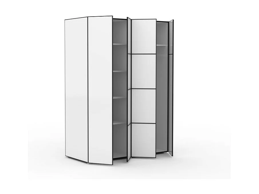 Kleiderschrank Wanda (150cm)/Drehtüren/Spiegel/Weiss&Schwarz