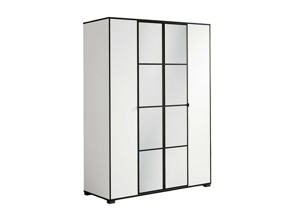 Kleiderschrank Wanda (150cm)/Drehtüren/Spiegel/Weiss&Schwarz