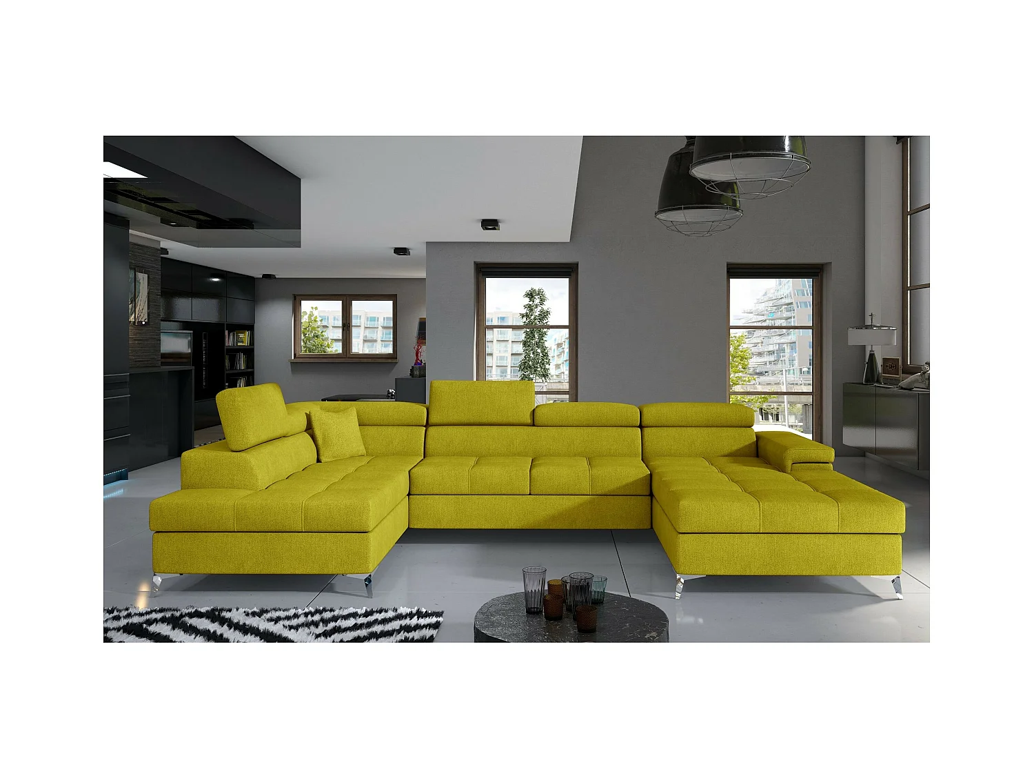 Divano d'angolo Perano UL/rivestimento in tessut/Giallo