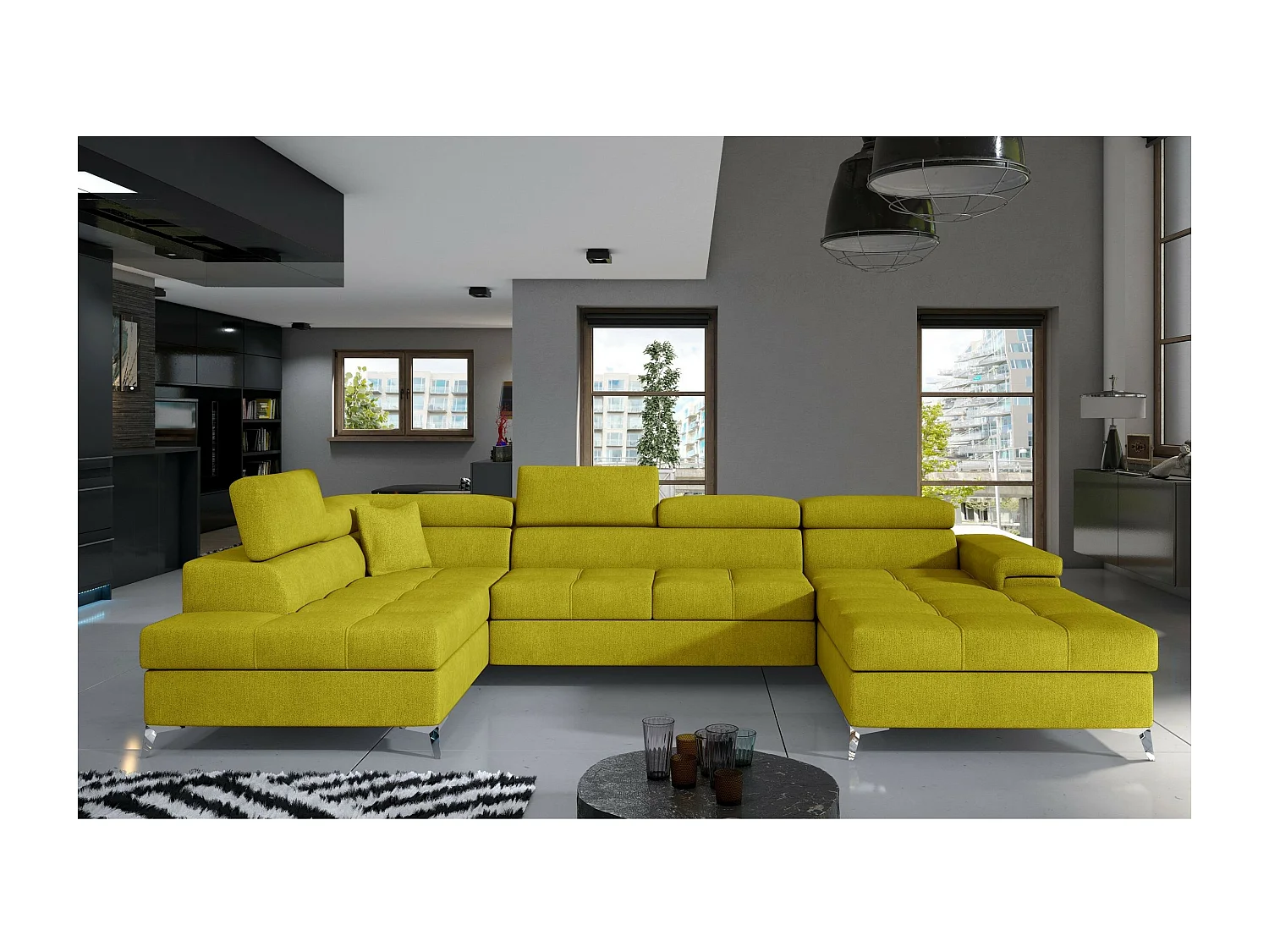 Ecksofa Perano UL/Stoffbezug/Gelb