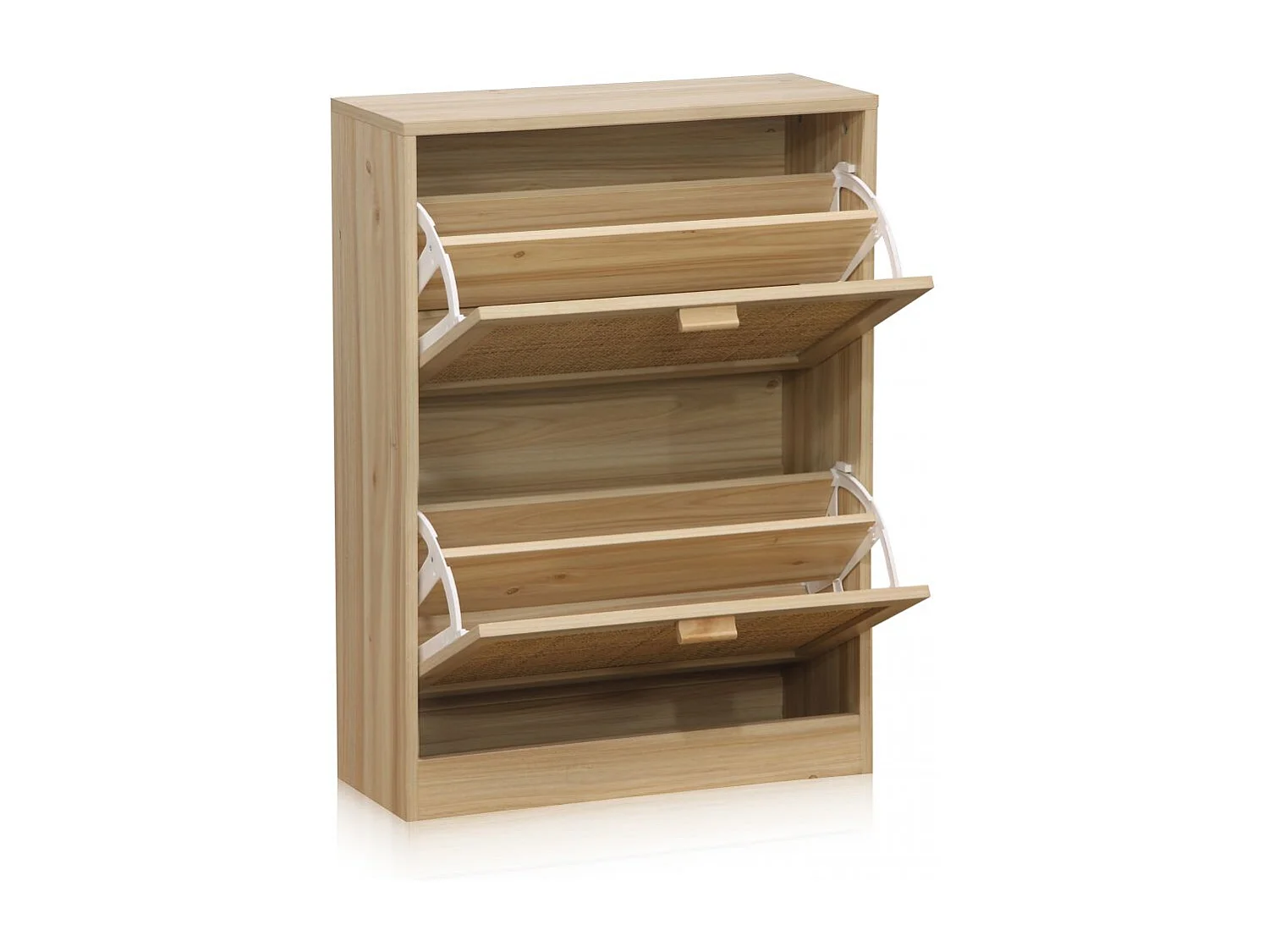 Zapatero de 2 puertas abatibles de rattán y madera 60x82 cm Made Pino - Rattan