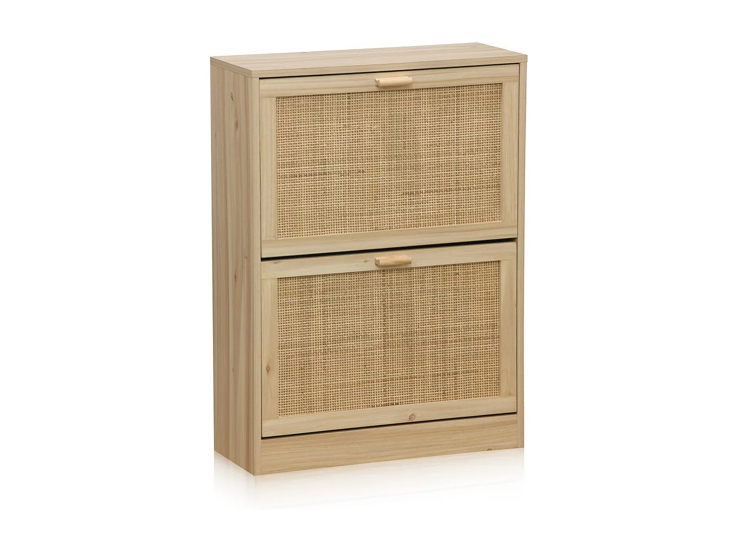 Zapatero de 2 puertas abatibles de rattán y madera 60x82 cm Made Pino - Rattan