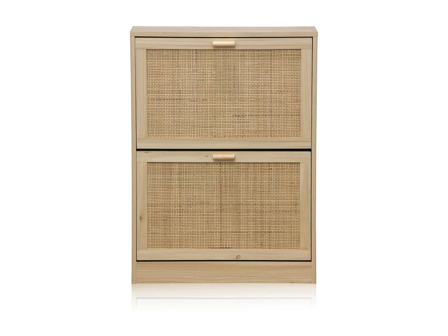 Zapatero de 2 puertas abatibles de rattán y madera 60x82 cm Made Pino - Rattan