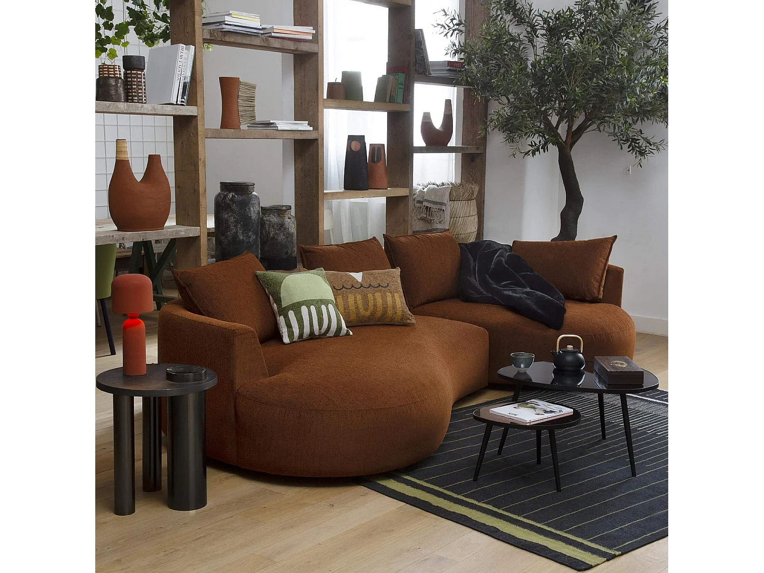 Habitat - Canapé d'angle gauche de forme organique en tissu Copparo - Orange rouille  - Cagliari