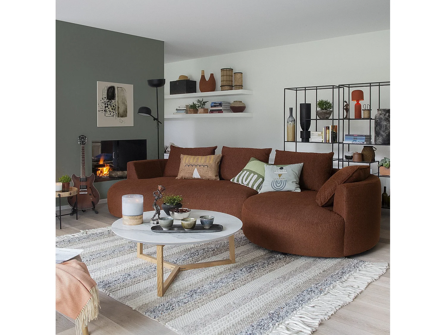 Habitat - Canapé d'angle gauche de forme organique en tissu Copparo - Orange rouille  - Cagliari