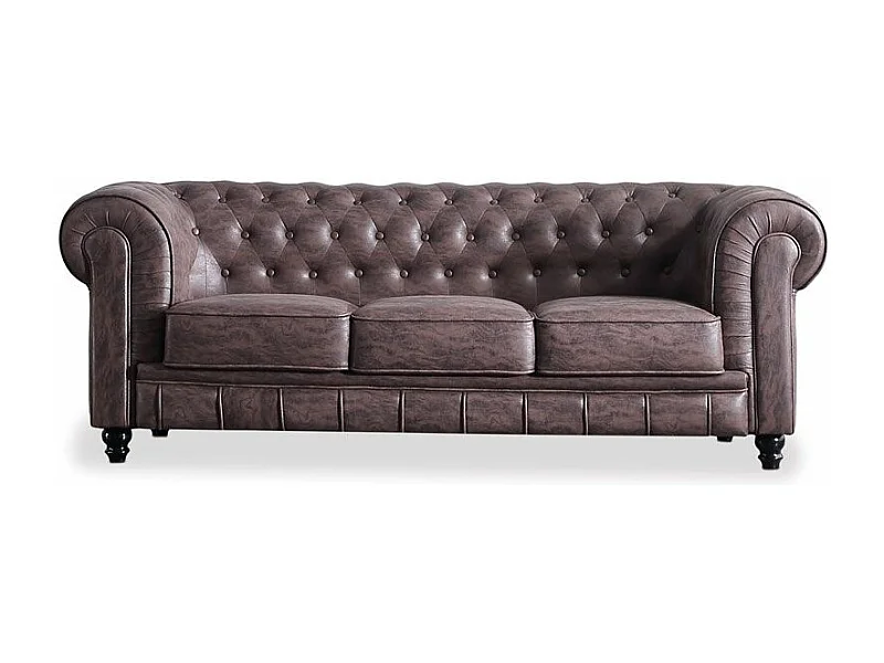 Sofá Chesterfield 3 plazas chocolate 75x211x84 cm Adec