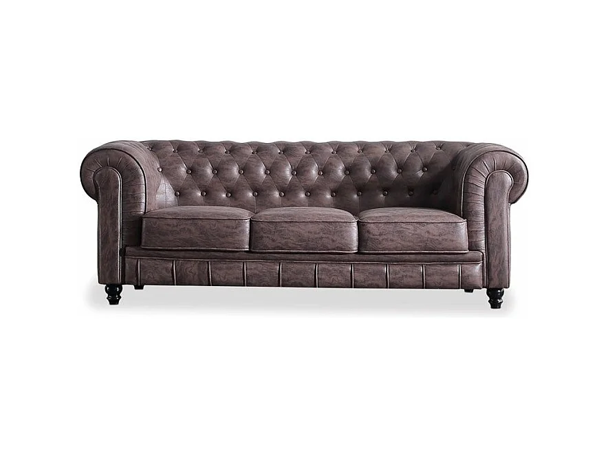 Sofá Chesterfield 3 plazas chocolate 75x211x84 cm Adec