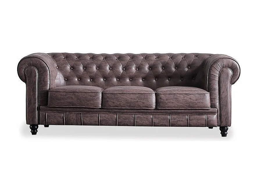 Sofá Chesterfield 3 plazas chocolate 75x211x84 cm Adec