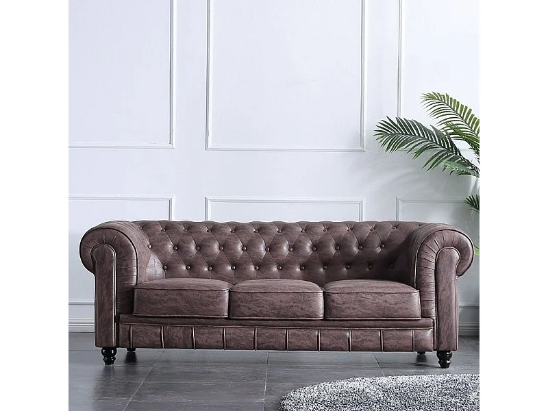 Sofá Chesterfield 3 plazas chocolate 75x211x84 cm Adec