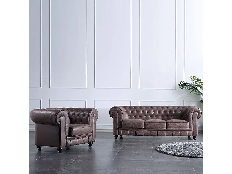 Sofá Chesterfield 3 plazas chocolate 75x211x84 cm Adec