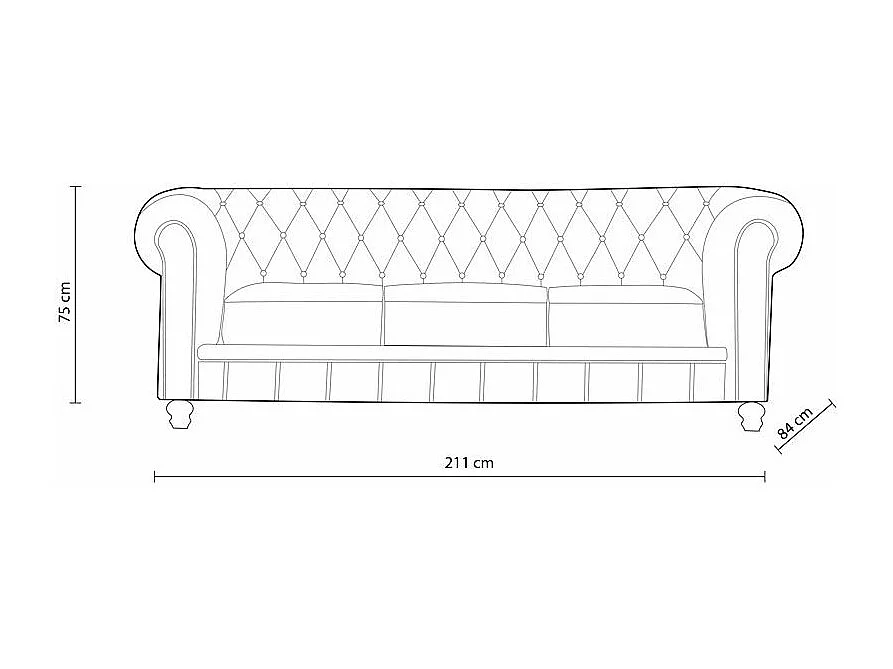 Sofá Chesterfield 3 plazas chocolate 75x211x84 cm Adec