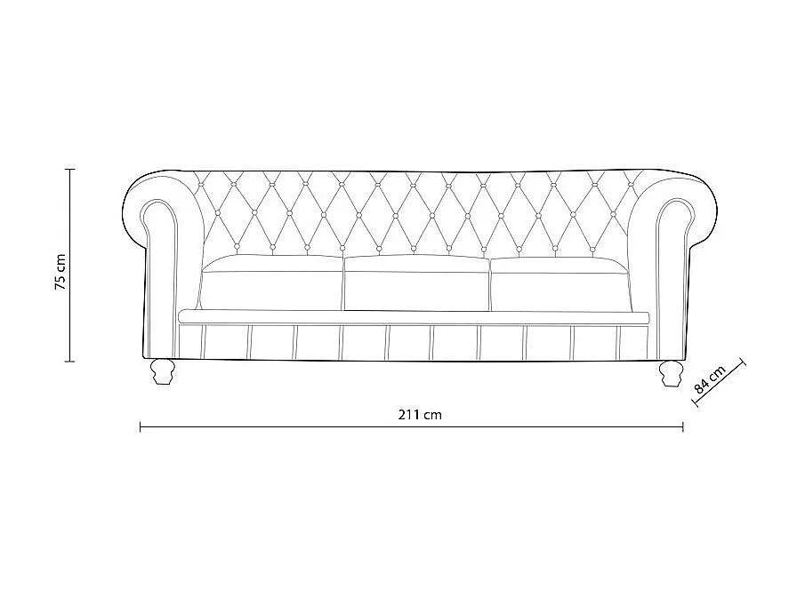Sofá Chester de 3 lugares em tecido