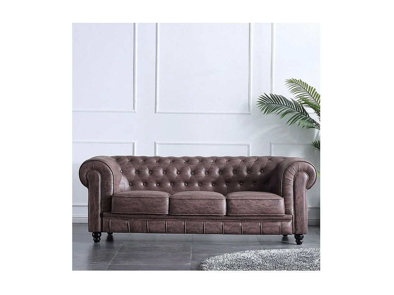 Sofá Chester de 3 lugares em tecido Castanho vintage