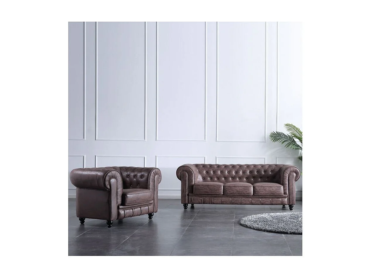 Sofá Chester de 3 lugares em tecido Castanho vintage
