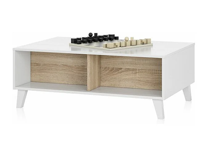 Mesa de centro elevable Niva Blanco Brillo - Roble Canadian