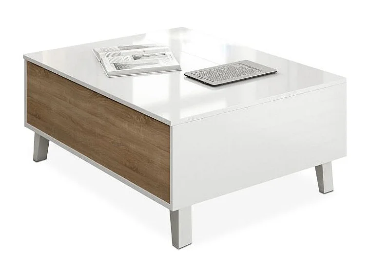 Mesa de centro elevable Niva Blanco Brillo - Roble Canadian