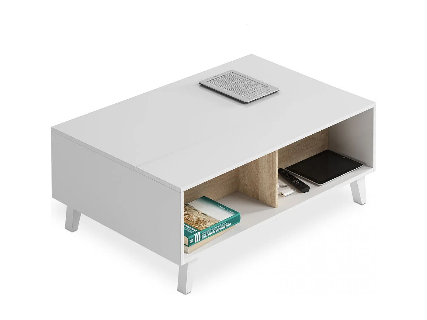 Mesa de centro elevable Niva Blanco Brillo - Roble Canadian